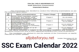SSC Exam Calendar 2022 
