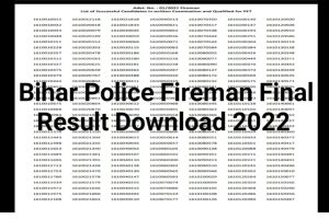 Bihar Fireman Final Result Check Link 2022