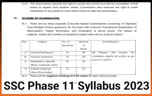 SSC Phase 11 Exam Syllabus 2023