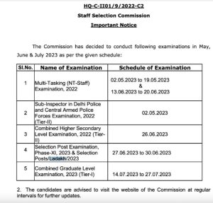 SSC Selection Post Ladakh Exam Notification 2023