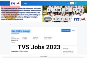 TVS Motor Data Control Manager Recruitment 2023