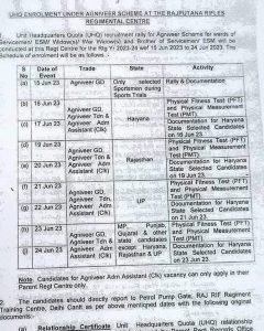 Indian Army Rajputana Rifles Regimental Centre Rally Bharti 2023