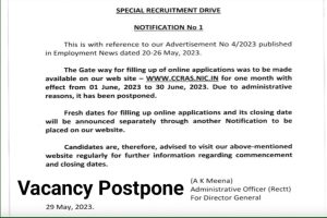 CCRAS Recruitment Postpone 2023