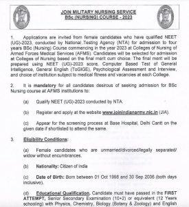 Indian Army B.Sc Nursing Application Form 2023