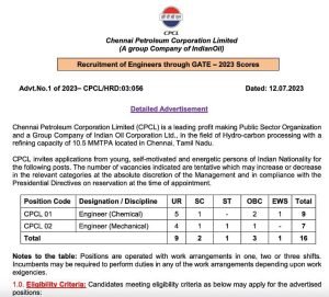 CPCL Engineer Recruitment 2023